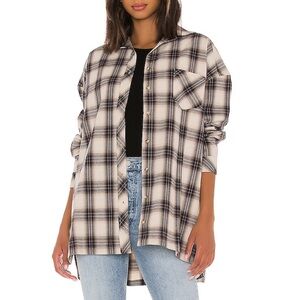 Lovers and Friends Gela Oversized Top Plaid Button Down Shirt Size Large